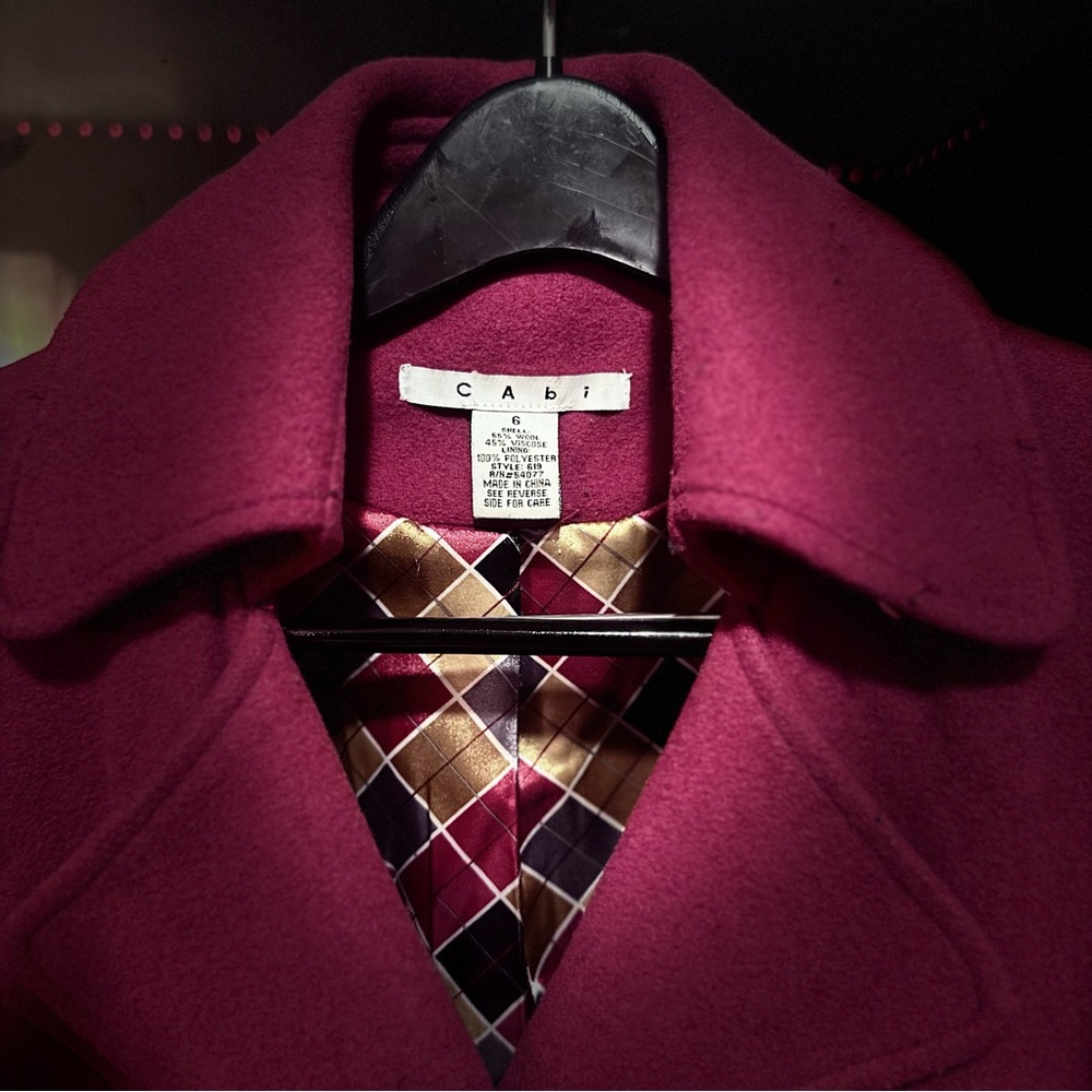 CAbi wool Lined Pea Coat cranberry red size 6 style 619 - Picture 2 of 12